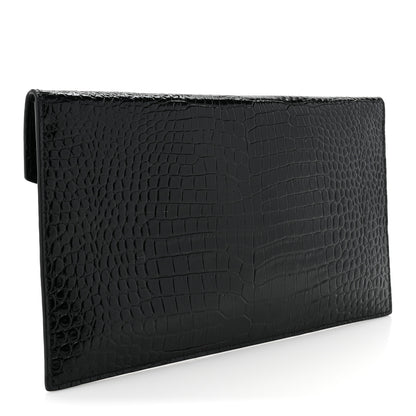Saint Laurent Calfskin Crocodile Embossed Uptown Monogram Clutch Black 3 of 11