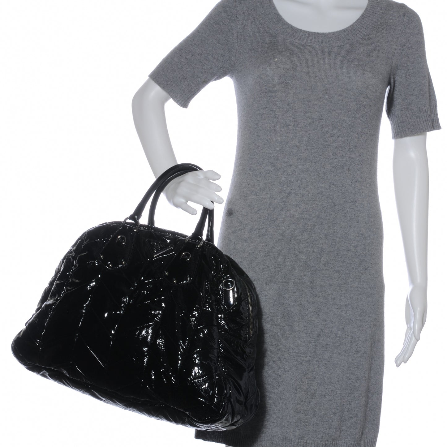 Vernice Chevron Dome Satchel Black