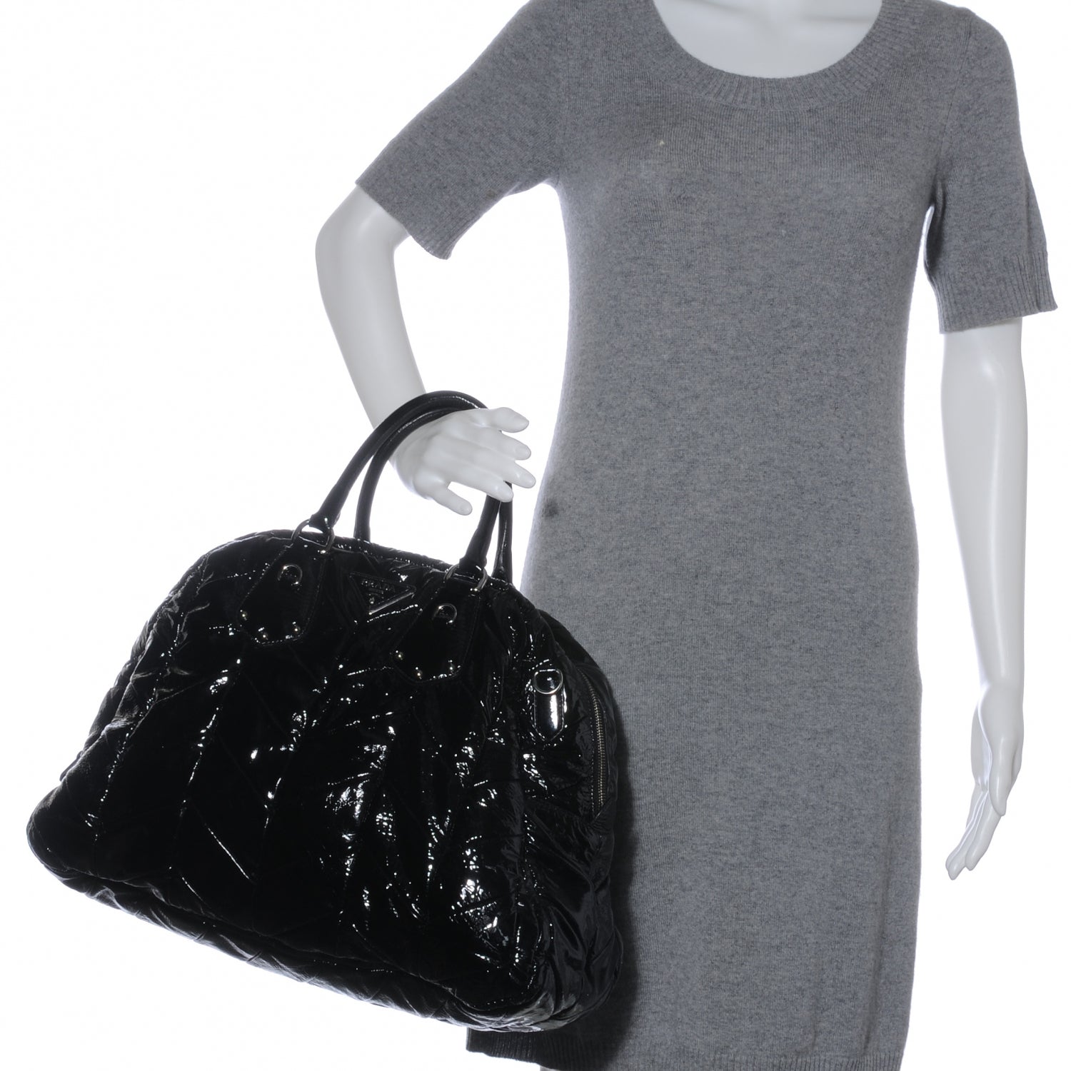 Prada Vernice Chevron Dome Satchel Black 2 of 8