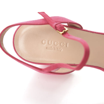Gucci Kid Scamosciato GG Marmont Ankle Wrap 75mm Sandals 37 Hot Pink 7 of 9