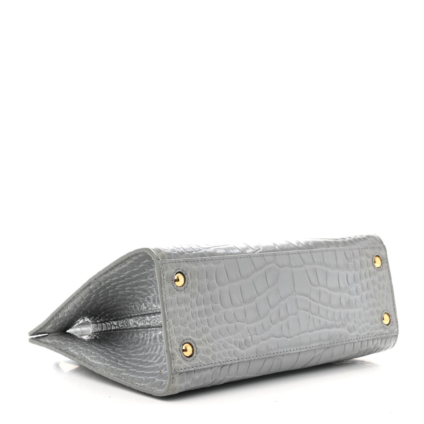 Crocodile Embossed Calfskin Mini Frances Tote Cloud Grey