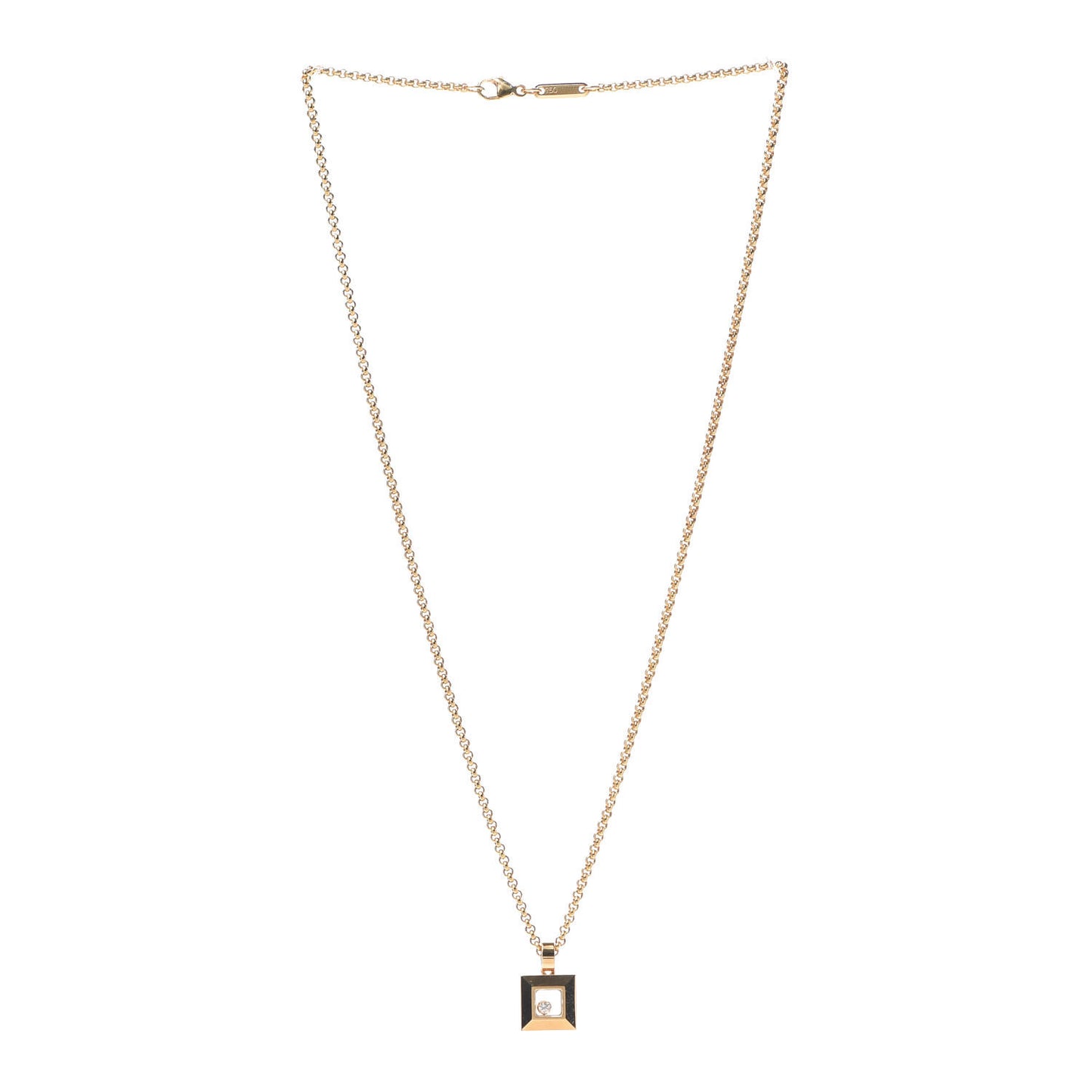 18K Yellow Gold Diamond Happy Diamonds Square Pendant Necklace