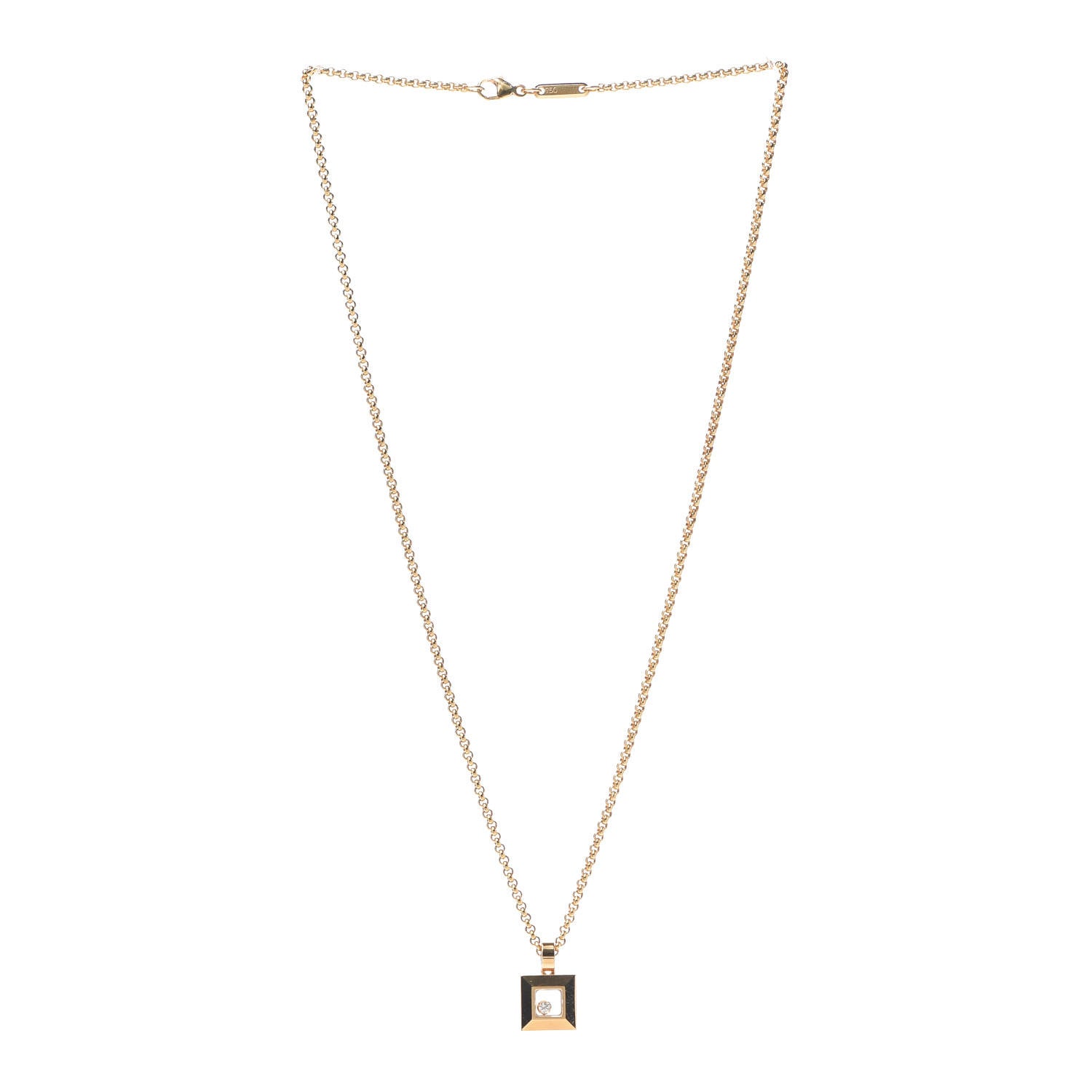 Chopard 18K Yellow Gold Diamond Happy Diamonds Square Pendant Necklace 3 of 5