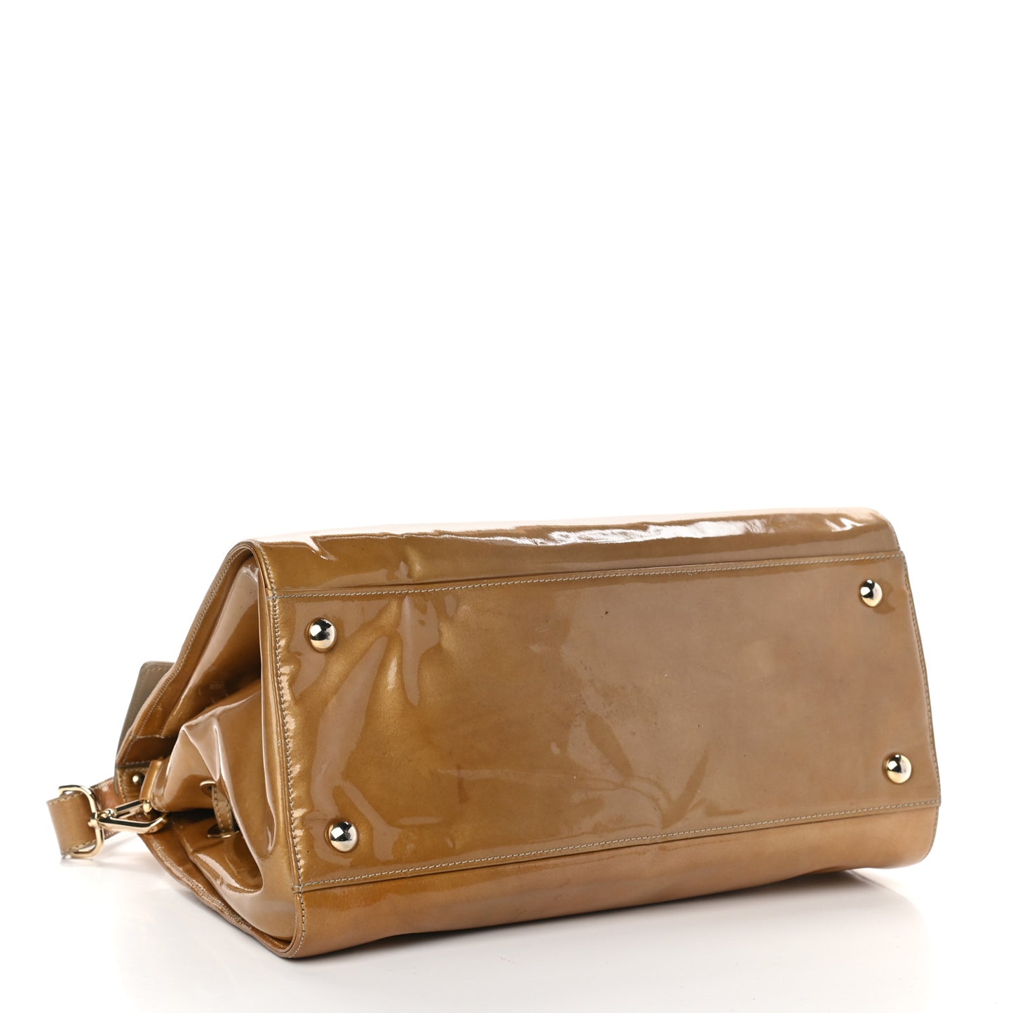 Metallic Patent Calfskin Large Rosalie Satchel Gold
