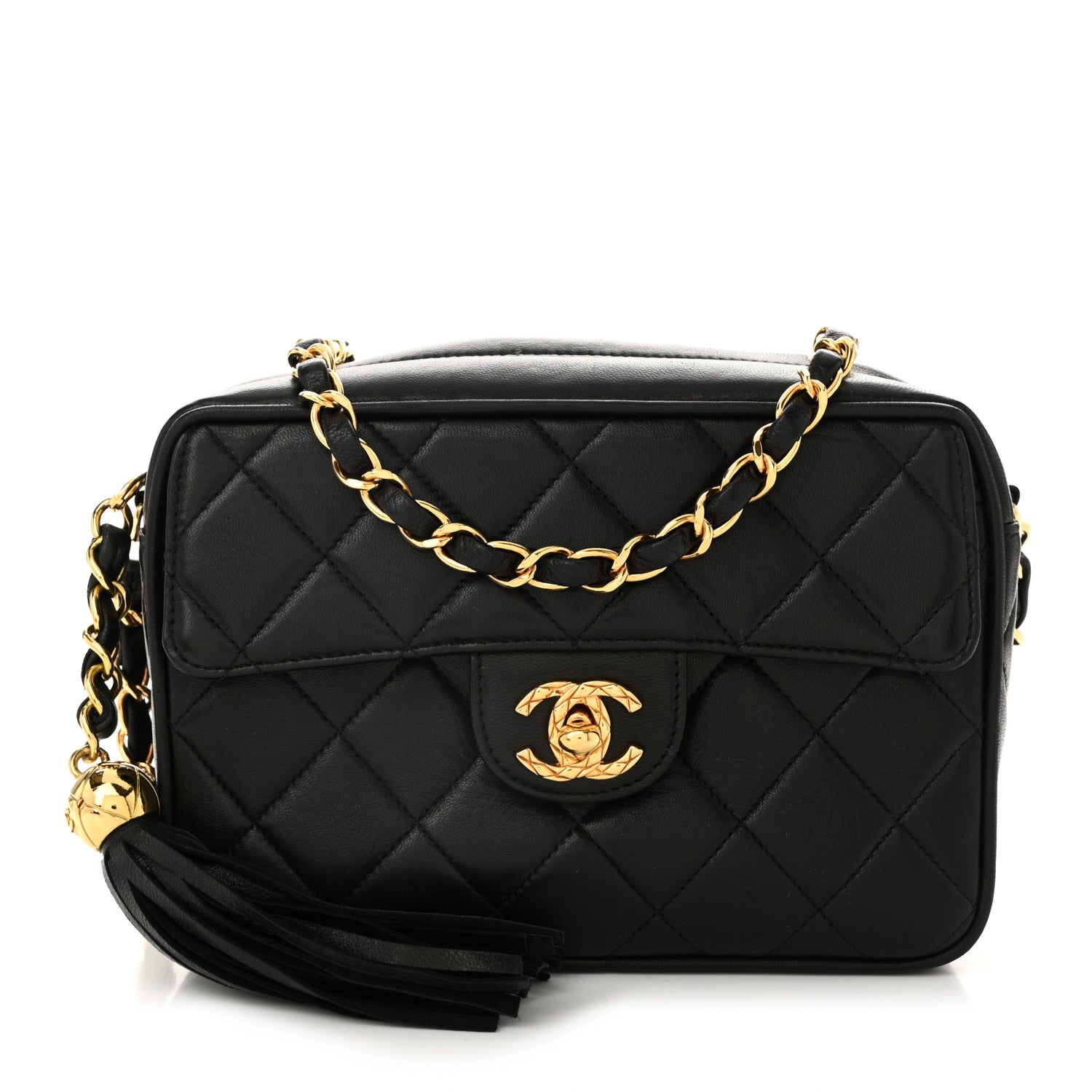 Chanel Lambskin Quilted Flap Camera Tassel Case Black 1 of 12