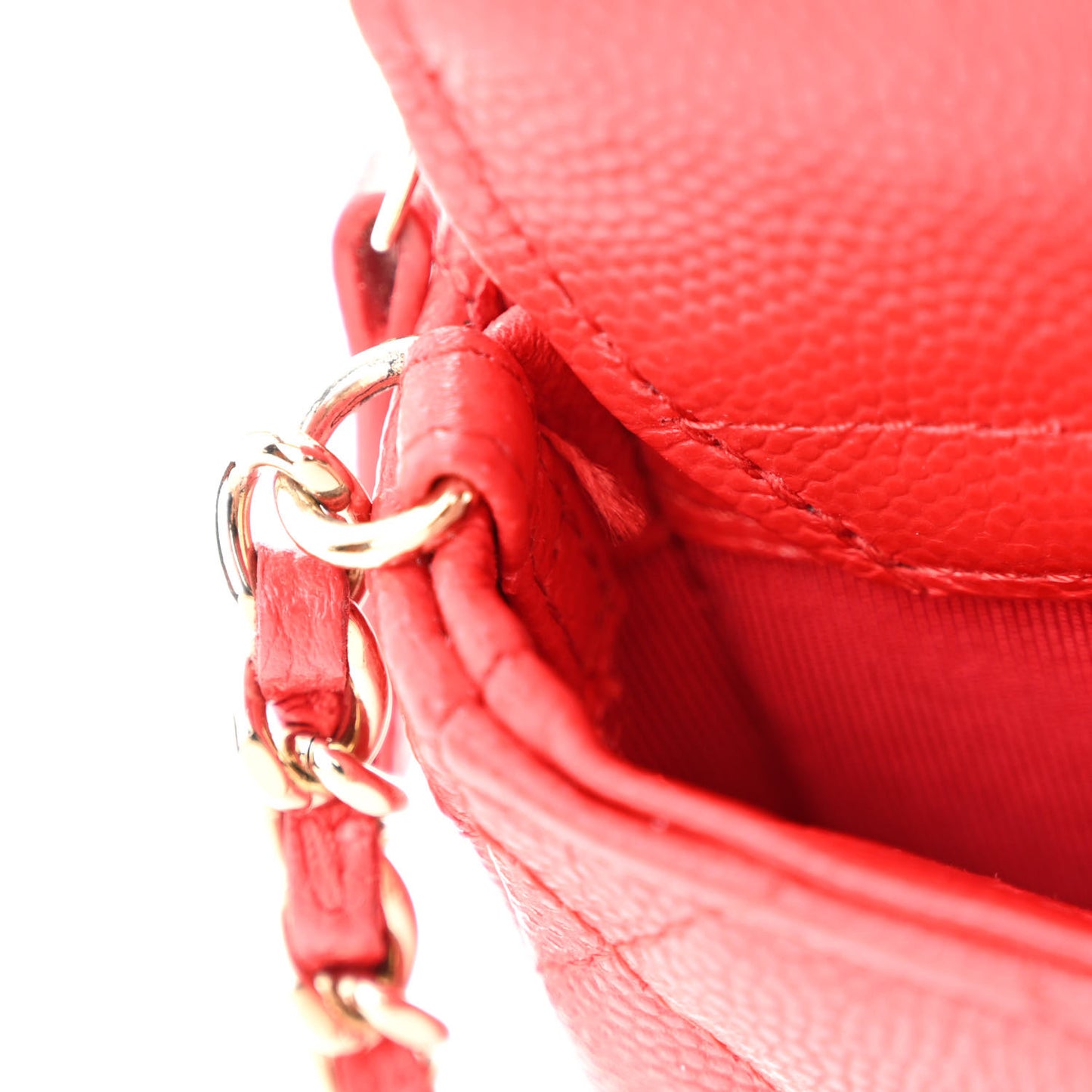 Caviar Quilted Flap Phone Holder With Chain Red