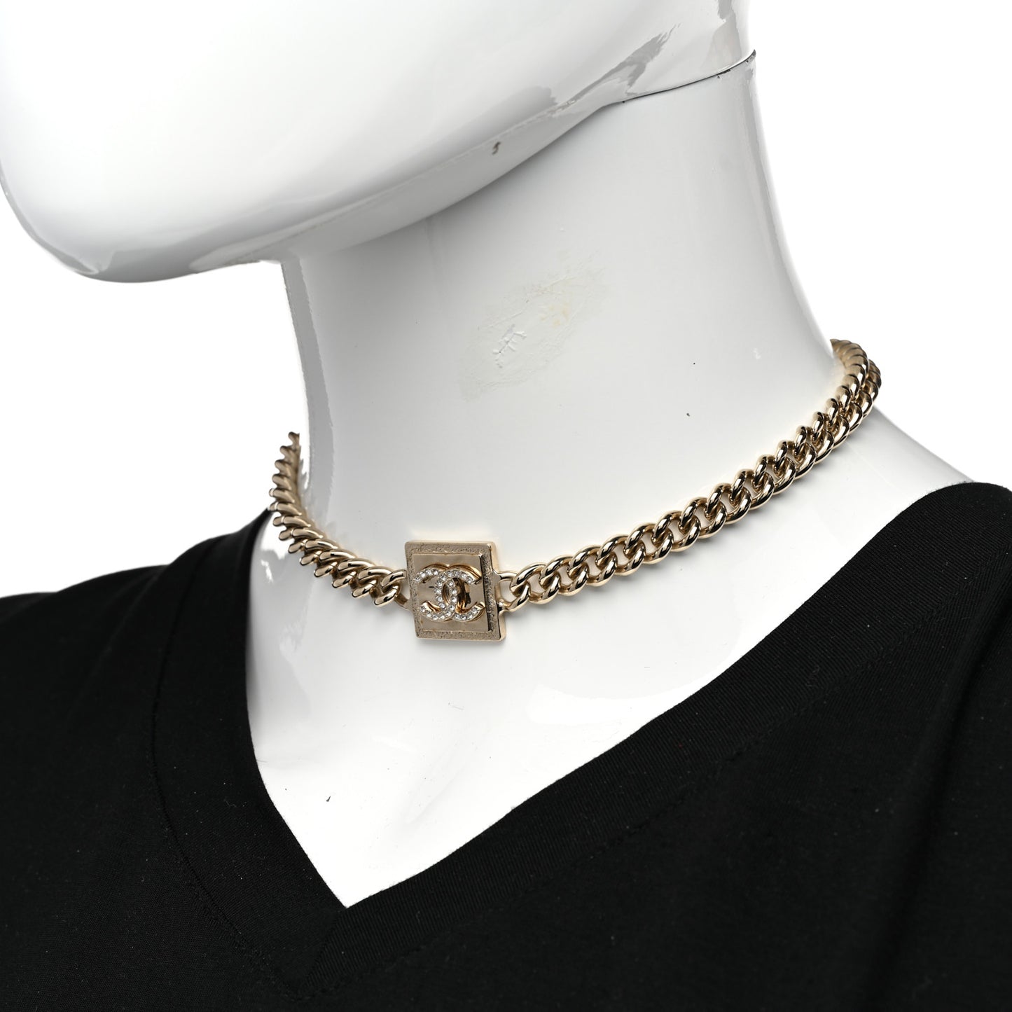 Metal Crystal CC Choker Gold
