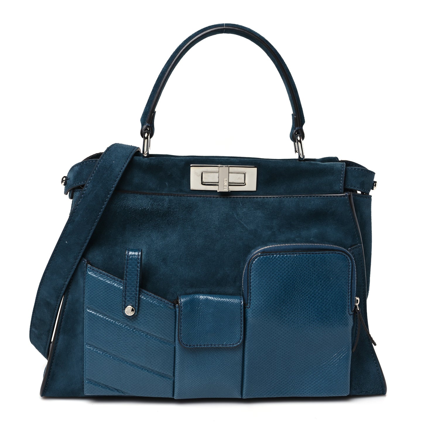 Chamois Karung Shiny Nappa Medium 3 Pocket Peekaboo Iconic Satchel Cobalto Petrolio