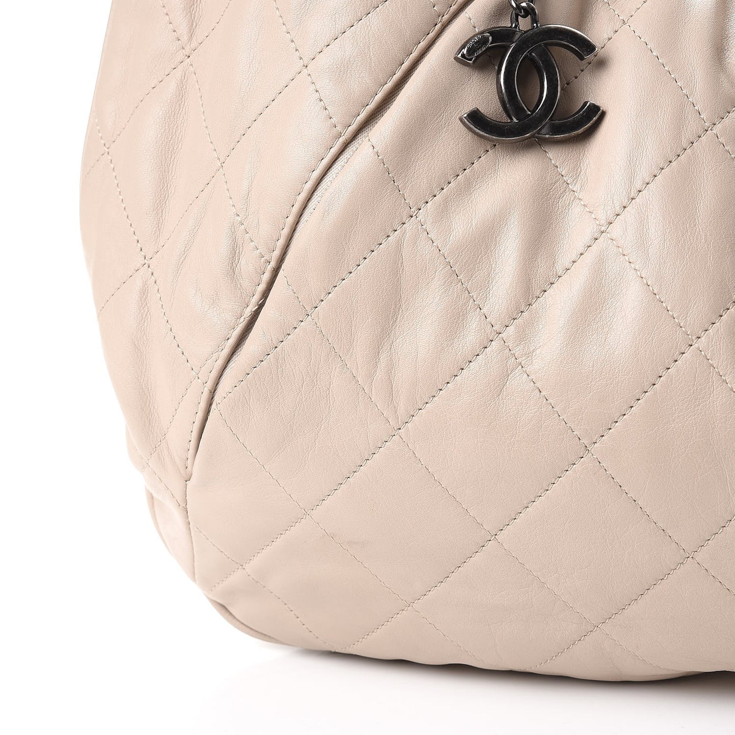 Calfskin Coco Pleats Hobo Beige