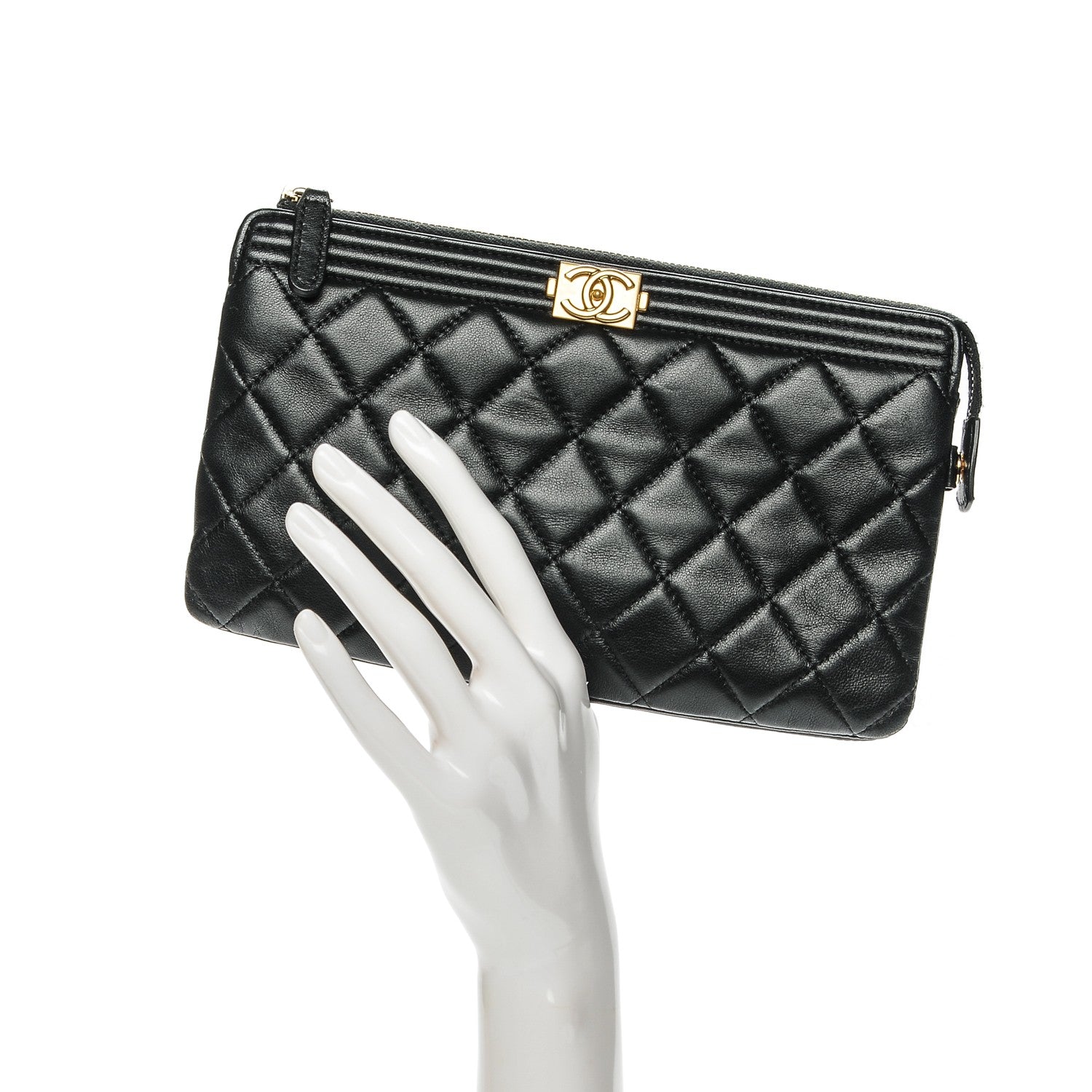 Chanel Lambskin Quilted Small Zipped Boy Pouch Black 2 of 8