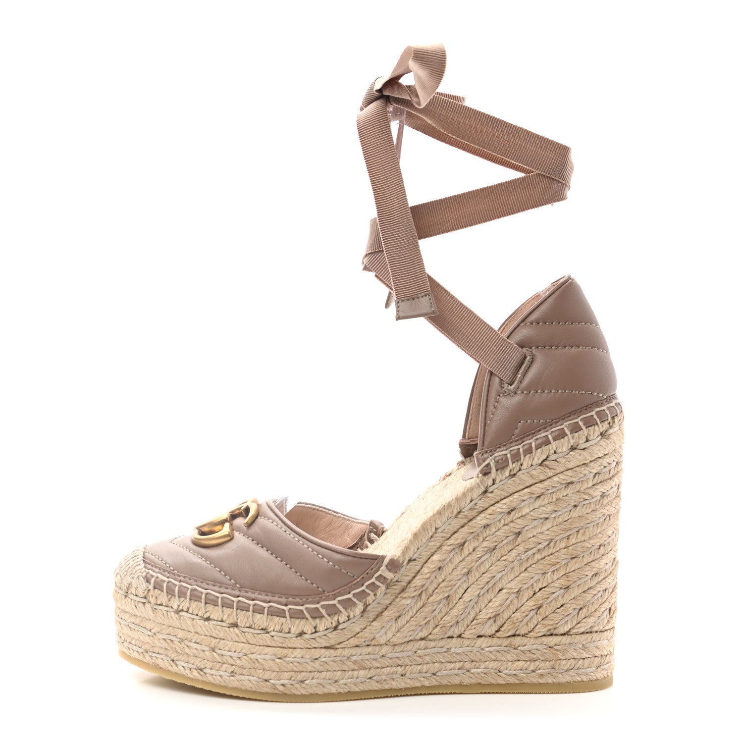 Gucci Nappa Matelasse GG Marmont Ankle Wrap Platform 35/120mm Espadrille Wedges 36 Porcelain Rose 1 of 10