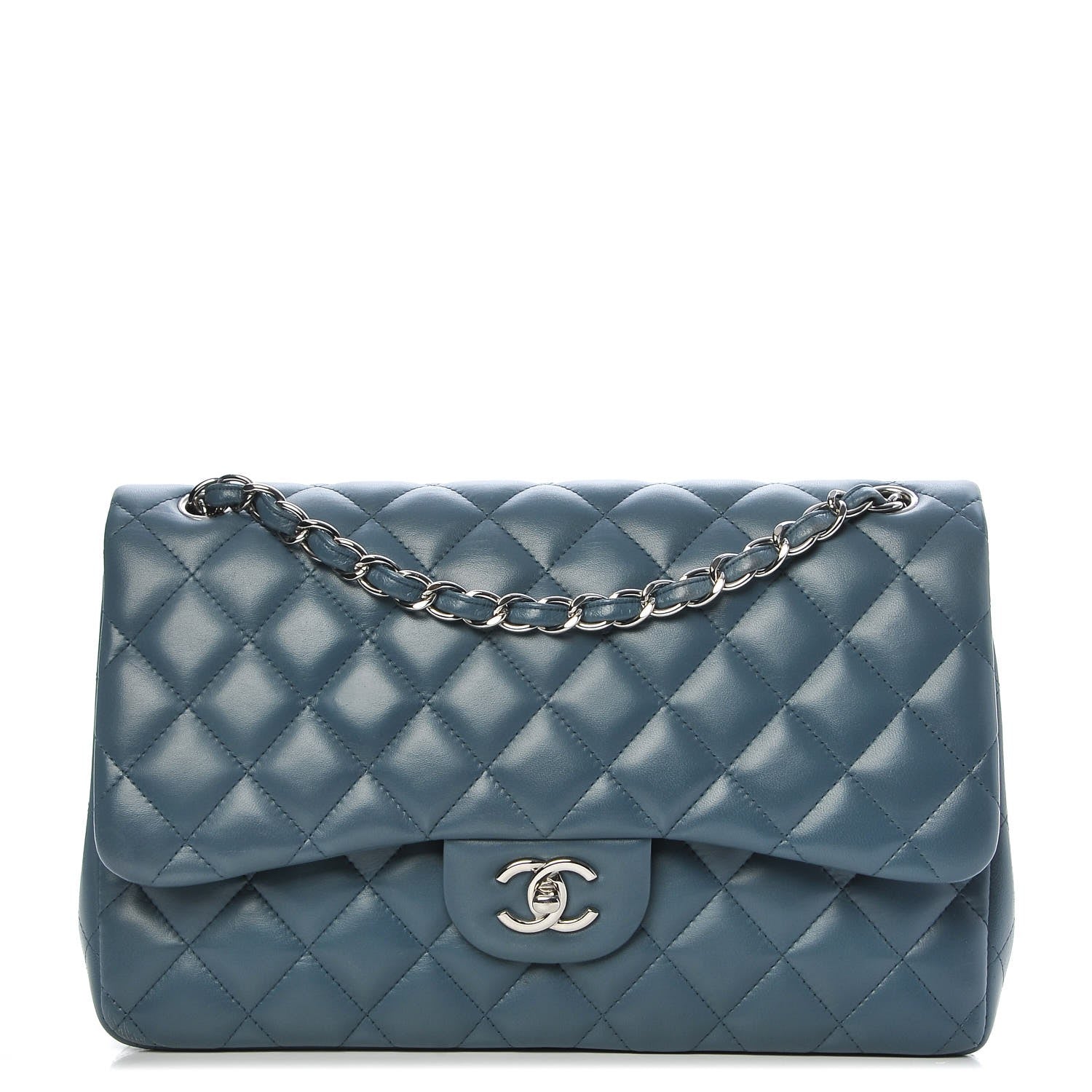 Chanel Lambskin Quilted Jumbo Double Flap Light Blue 1 of 12