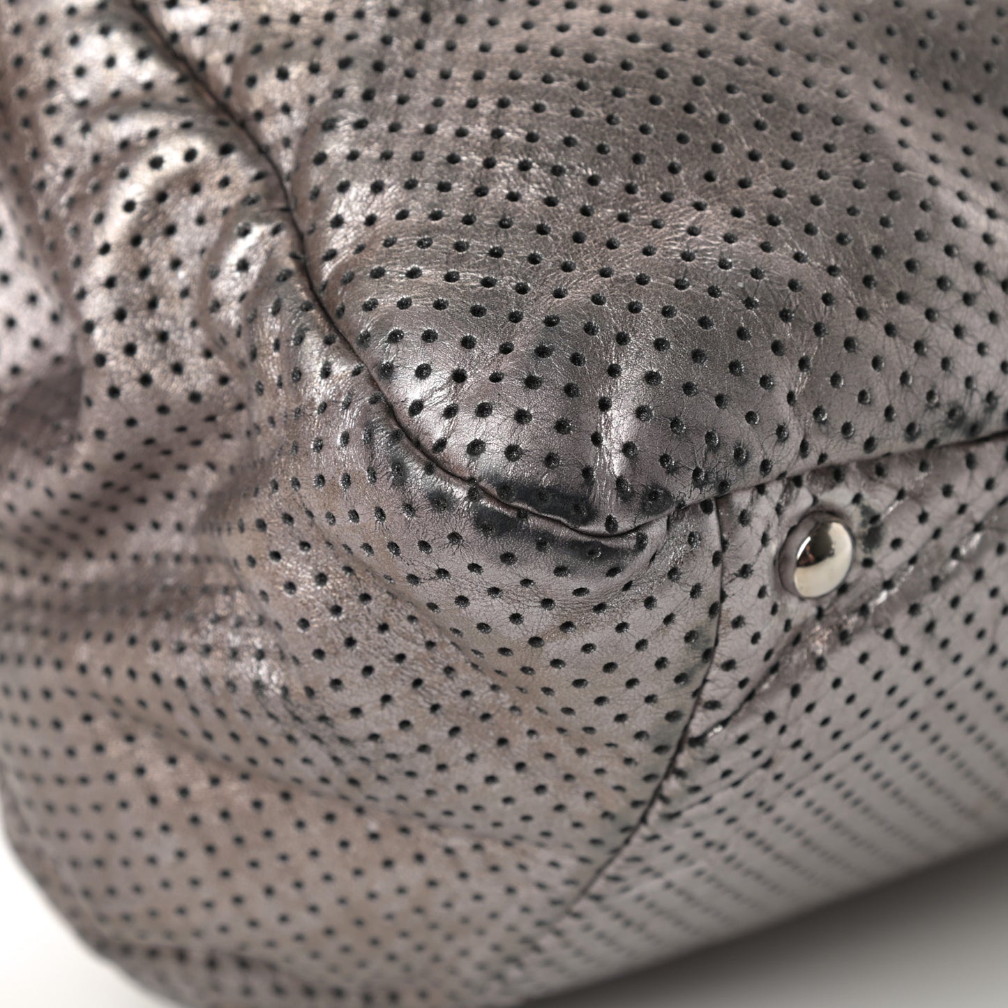 Metallic Calfskin Perforated Large Drill Accordion Flap Gold