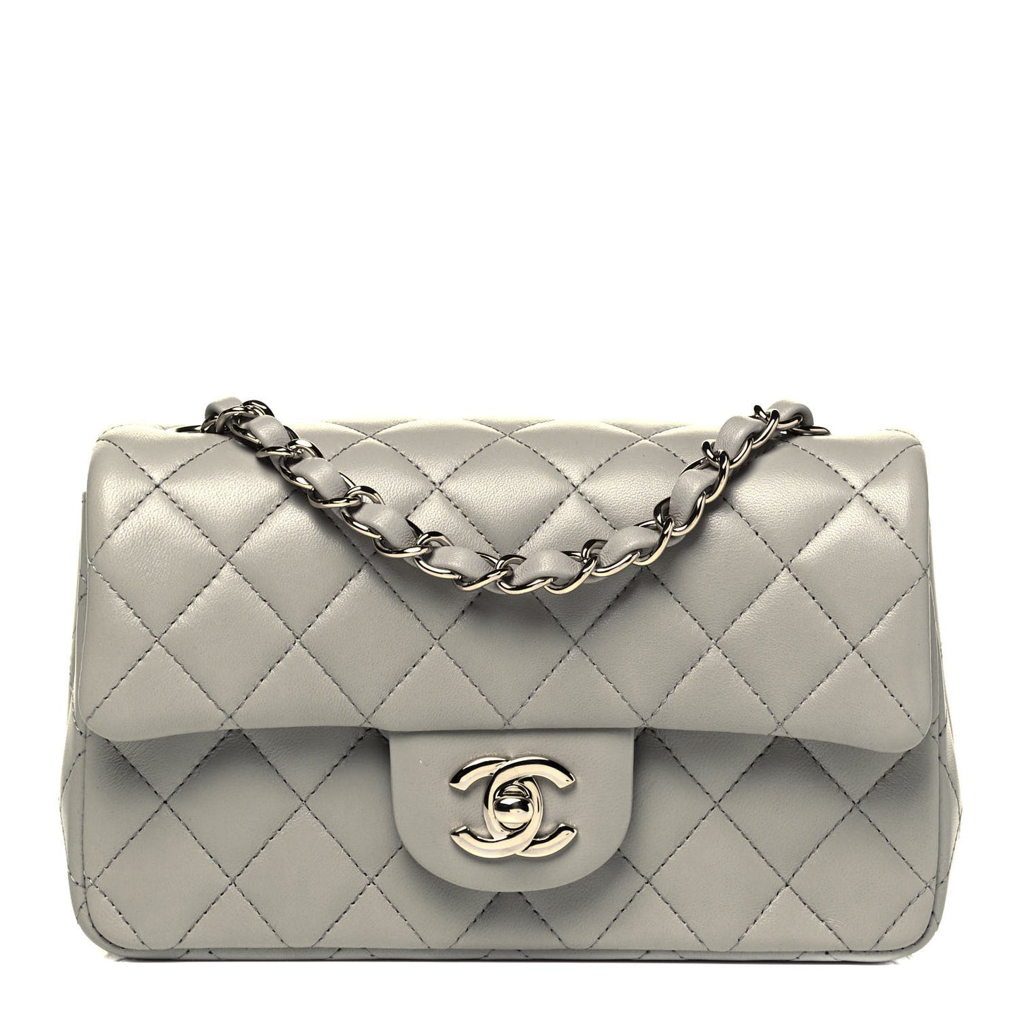 Lambskin Quilted Mini Rectangular Flap Grey