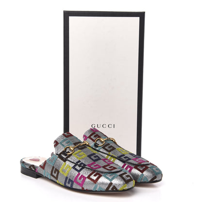 Gucci Velvet Lurex Square G Womens Princetown Slippers 38.5 Silver Multicolor 9 of 9