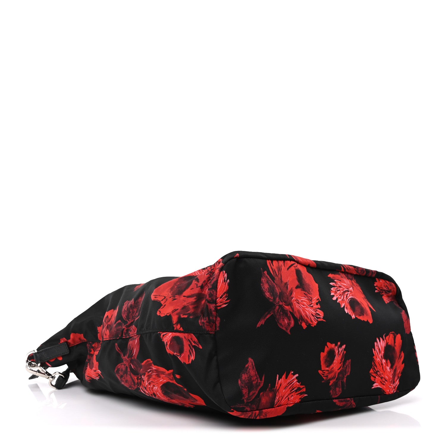 Prada Tessuto Nylon Saffiano Rose Print Tote Black Rosso 4 of 9