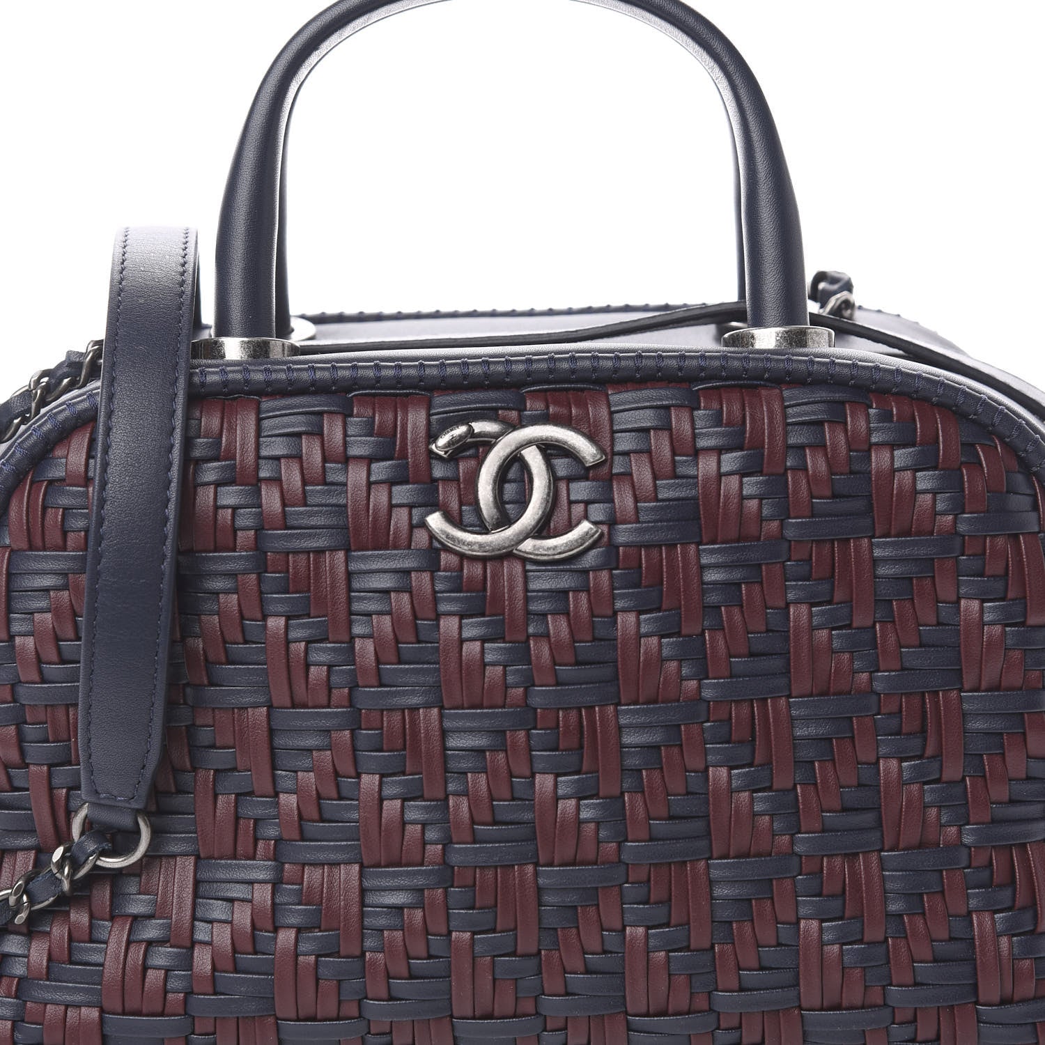 Chanel Calfskin Woven Bowling Bag Navy Blue 9 of 11