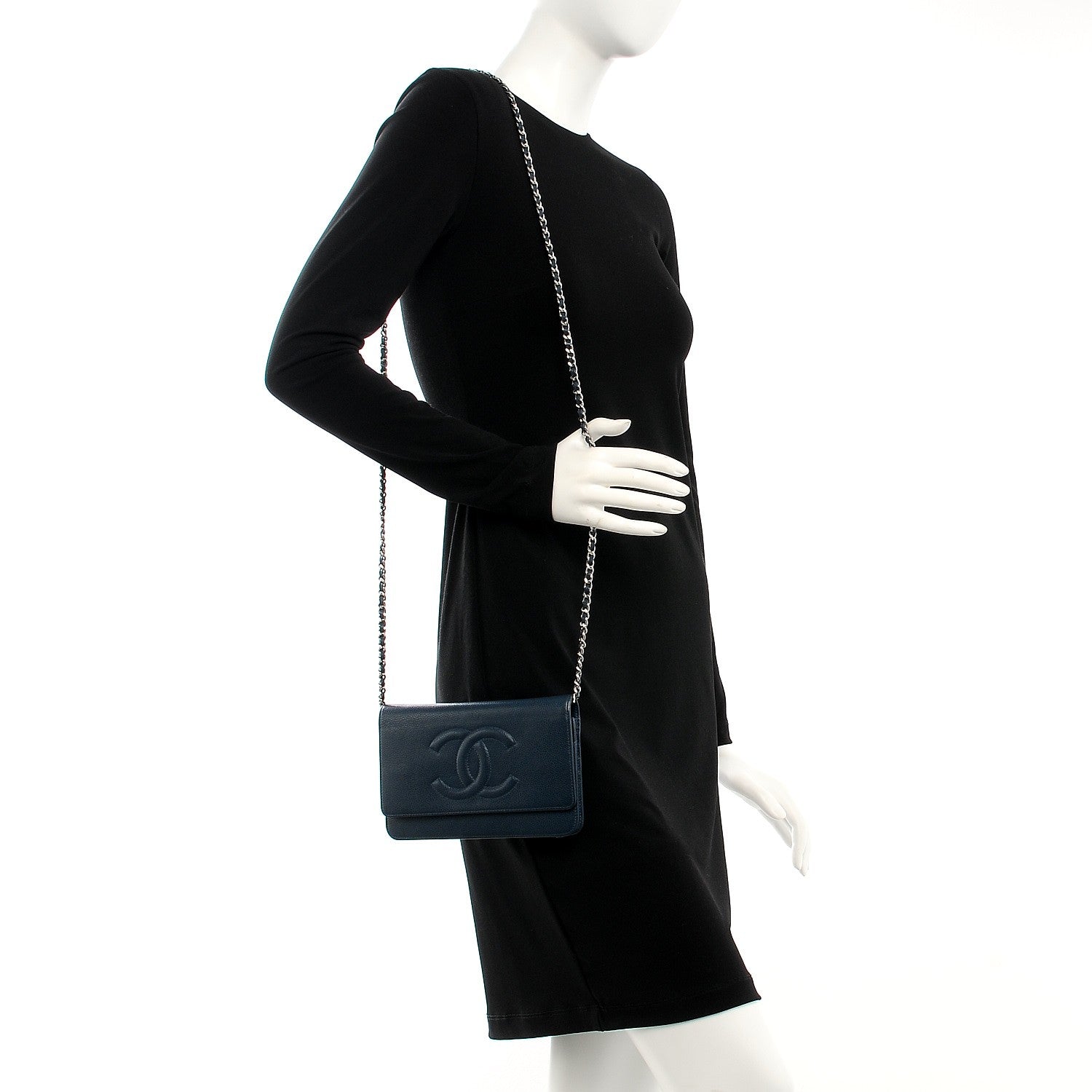 Chanel Caviar Timeless CC Wallet On Chain WOC Navy Blue 2 of 8