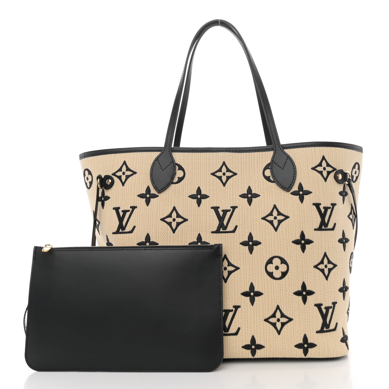 Louis Vuitton Cotton Monogram Embroidered Neverfull MM Beige Black 3 of 10
