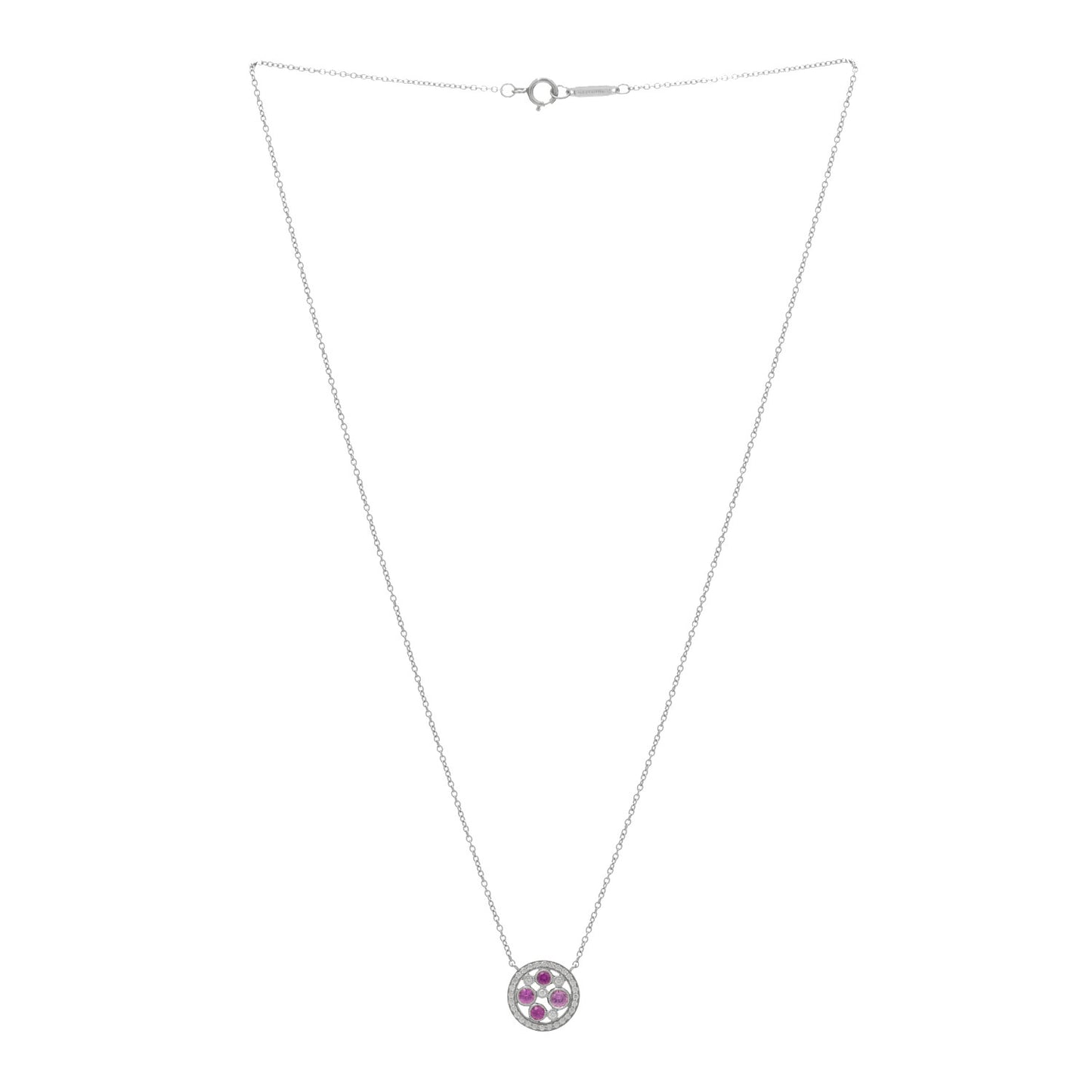 Platinum Diamond Pink Sapphire Cobblestone Pendant Necklace