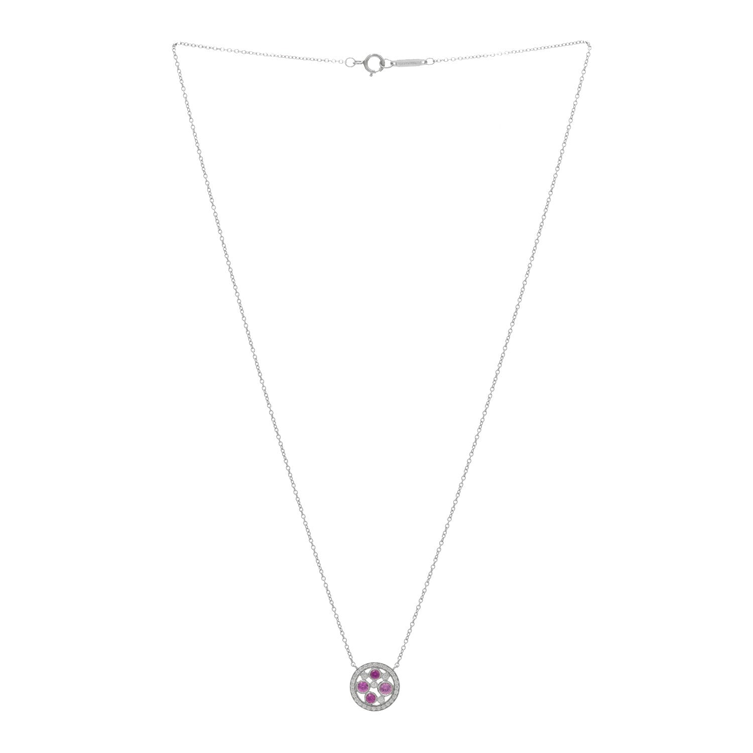 Tiffany Platinum Diamond Pink Sapphire Cobblestone Pendant Necklace 3 of 4