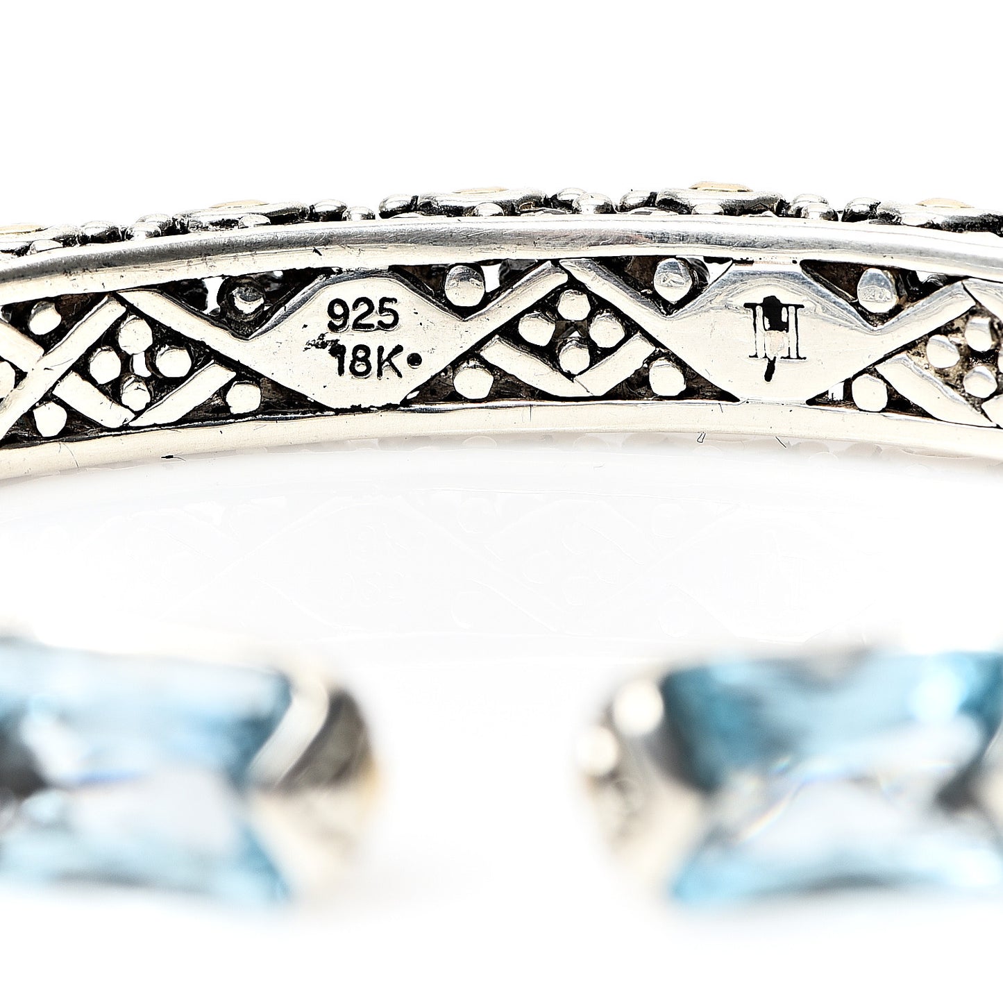 Sterling Silver 18K Yellow Gold Blue Topaz Jaisalmer Cuff Bracelet