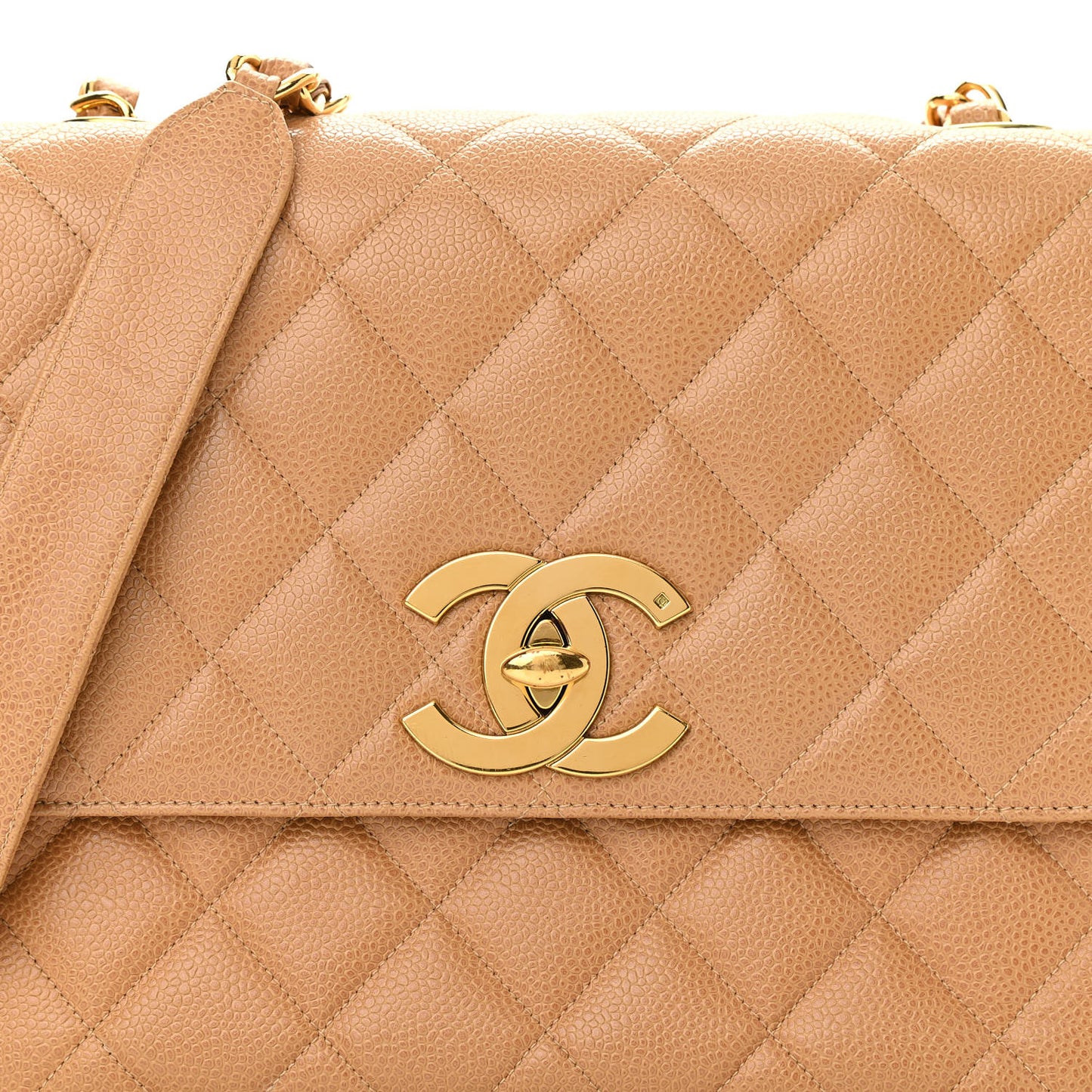 Caviar Quilted Small Single Flap Beige