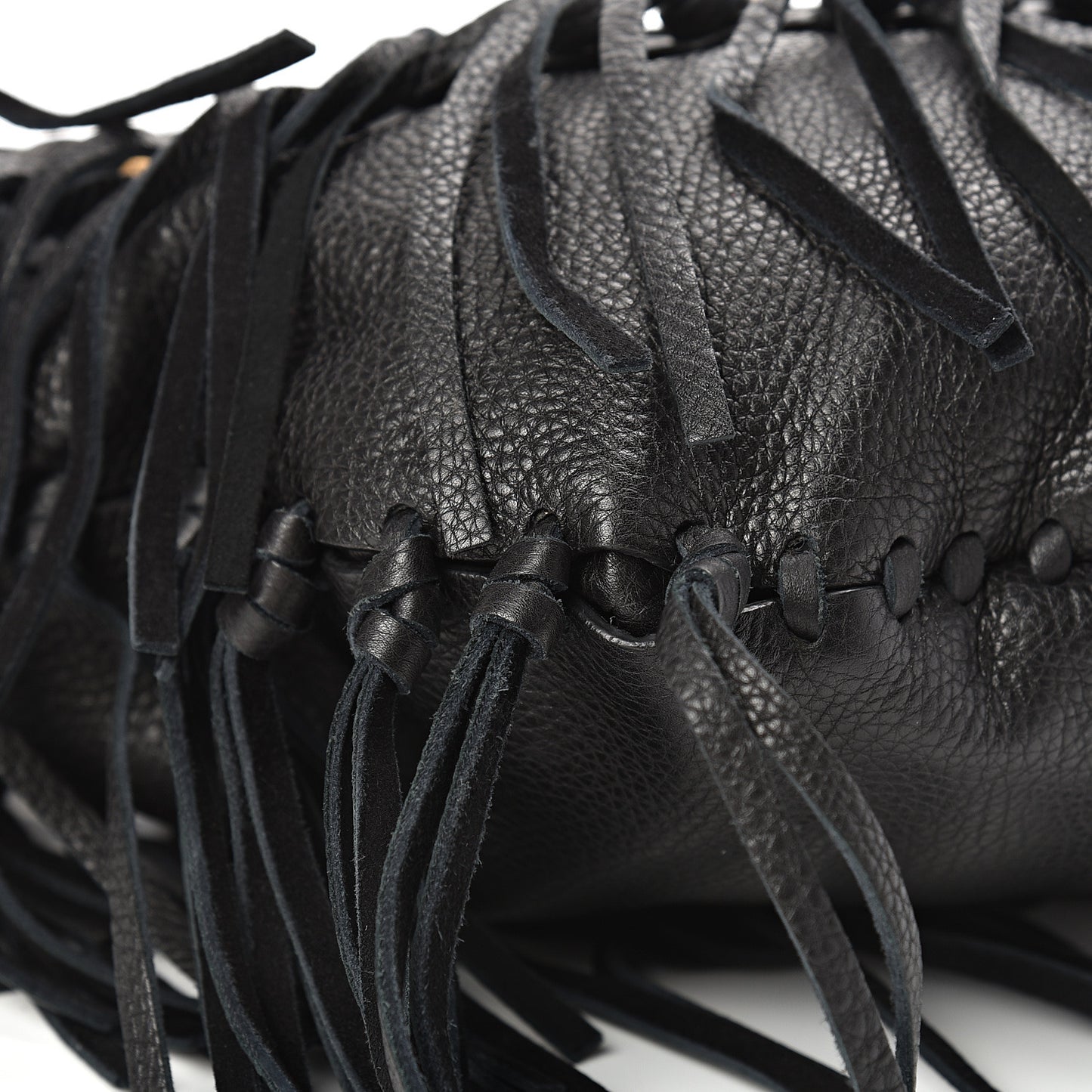 Grained Calfskin C-Rockee Fringe Hobo Black