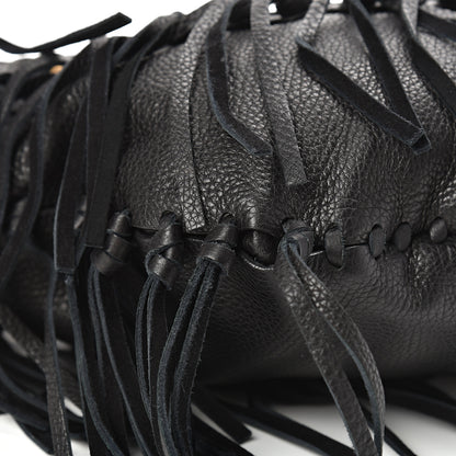 Valentino Garavani Grained Calfskin C-Rockee Fringe Hobo Black 8 of 10