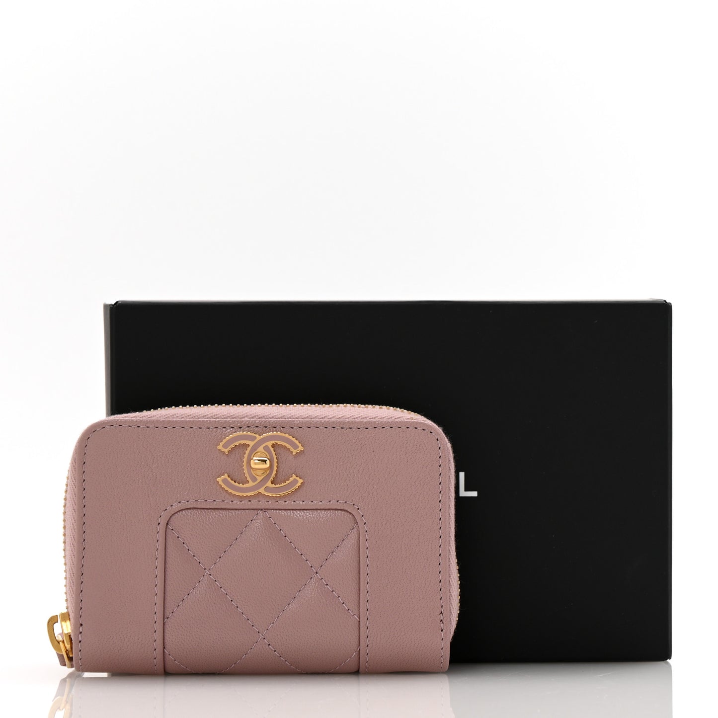 Sheepskin Quilted Mademoiselle Vintage Zip Coin Purse Light Pink