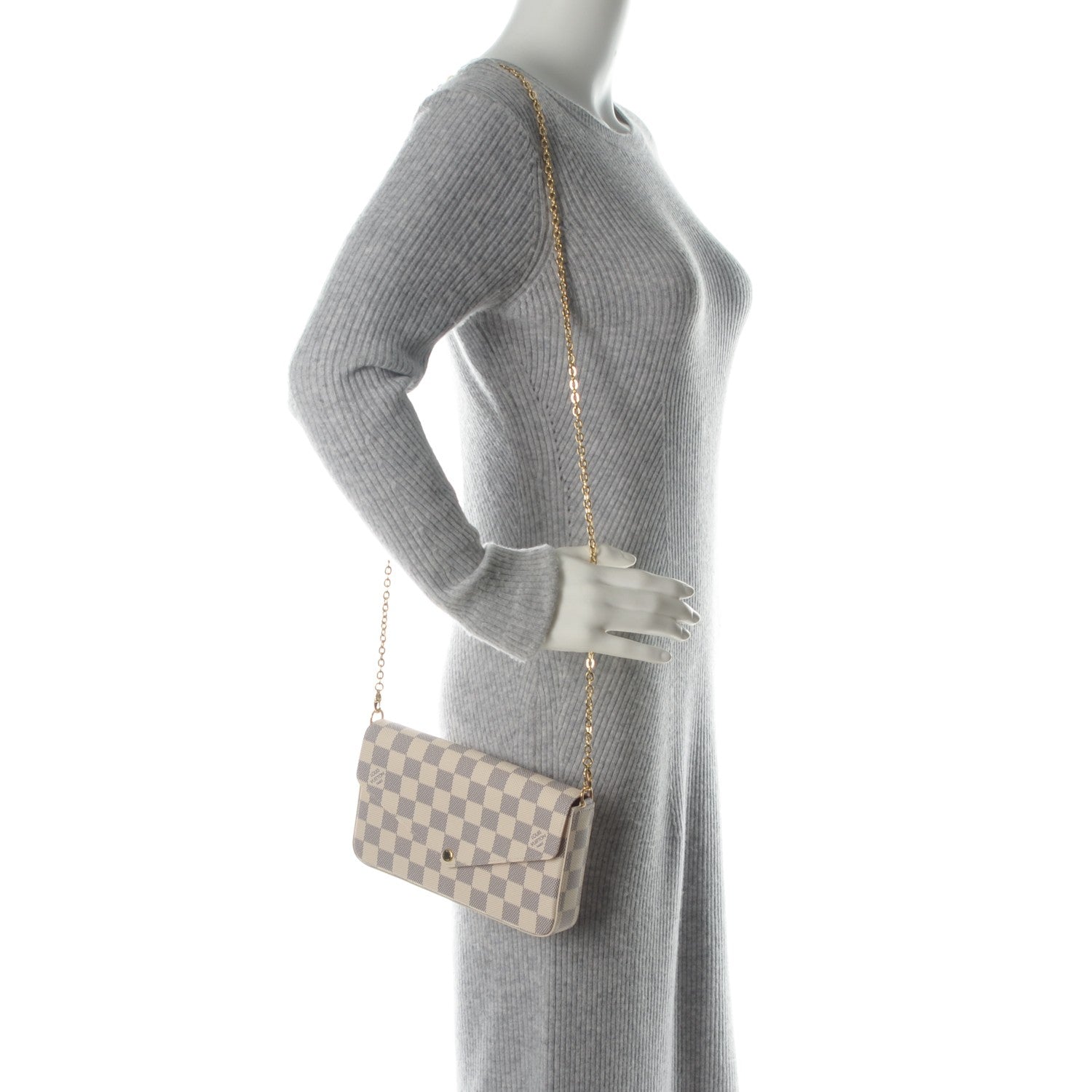 Louis Vuitton Damier Azur Pochette Felicie Chain Wallet Rose Ballerine 2 of 10