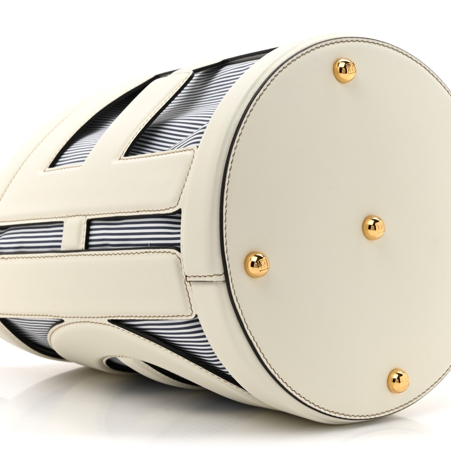 Fendi Nylon Vitello King Logo Step Out Bucket Bag White Rice Mirto 10 of 10