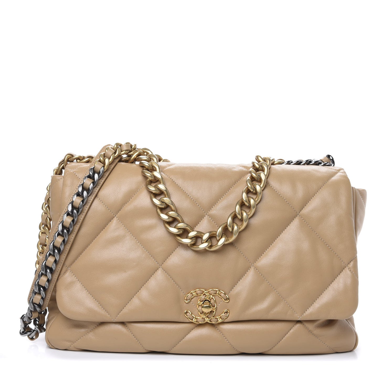 Lambskin Quilted Maxi 19 Flap Dark Beige