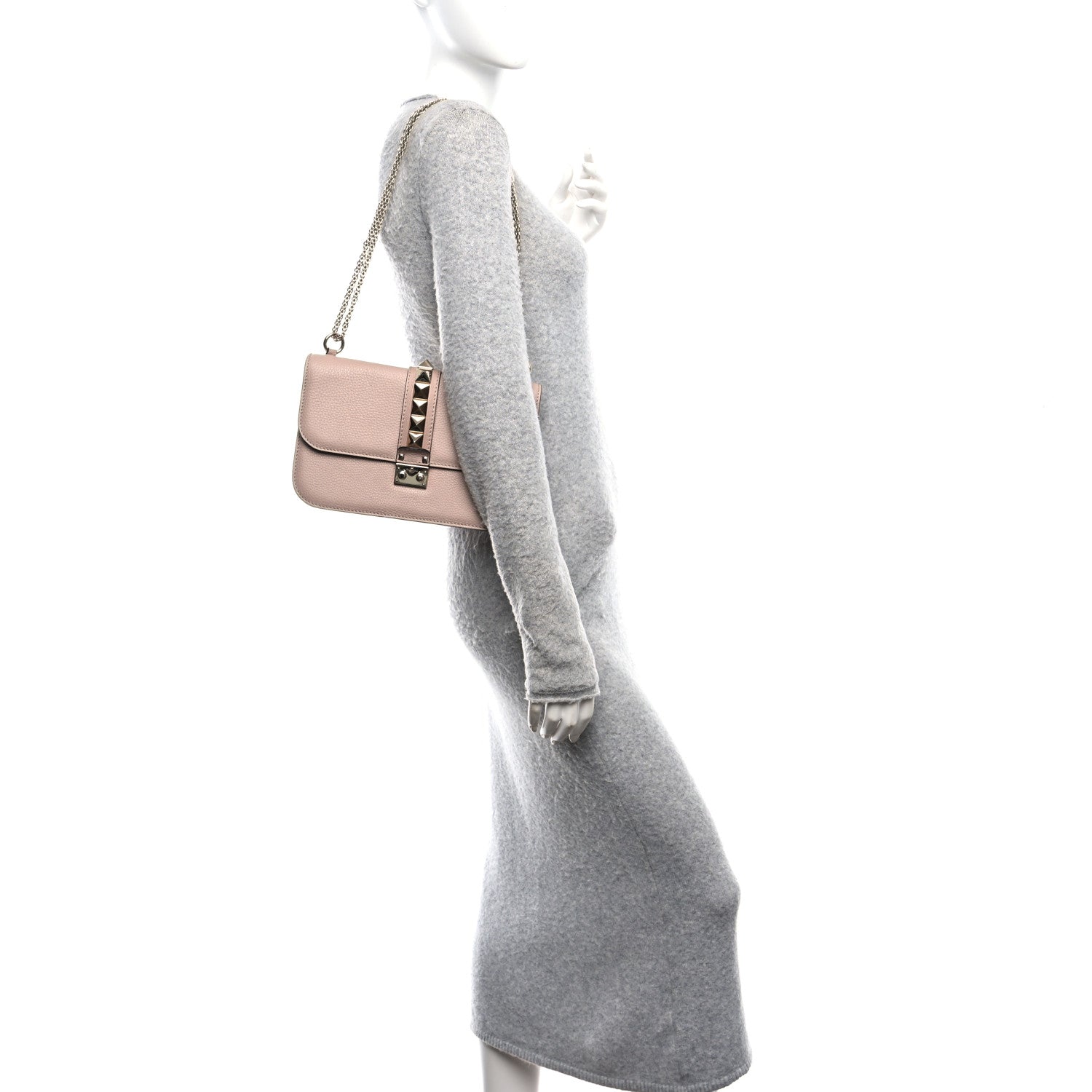 Valentino Garavani Vitello Medium Glam Lock Rockstud Flap Poudre 2 of 9