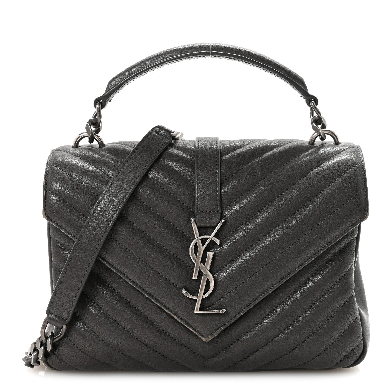 Saint Laurent Sheepskin Matelasse Chevron Monogram Medium College Bag Asphalt 1 of 10