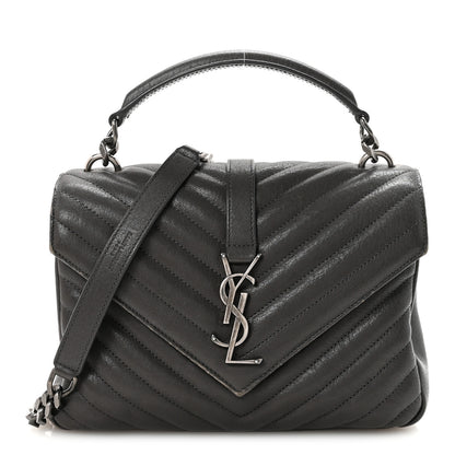 Saint Laurent Sheepskin Matelasse Chevron Monogram Medium College Bag Asphalt 1 of 10