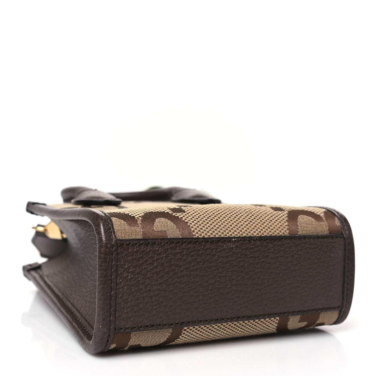 Gucci Monogram Jumbo GG Textured Dollar Calfskin Web Mini Vertical Tote Camel Ebony New Acero 4 of 8