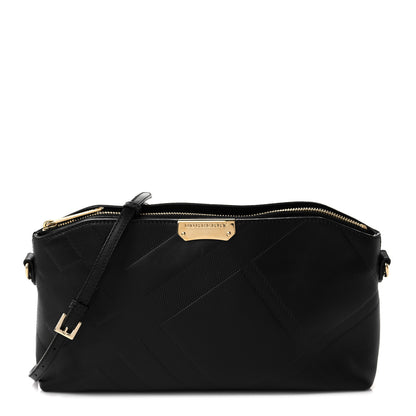 Burberry Calfskin Check Embossed Small Chichester Crossbody Clutch Bag Black 1 of 11