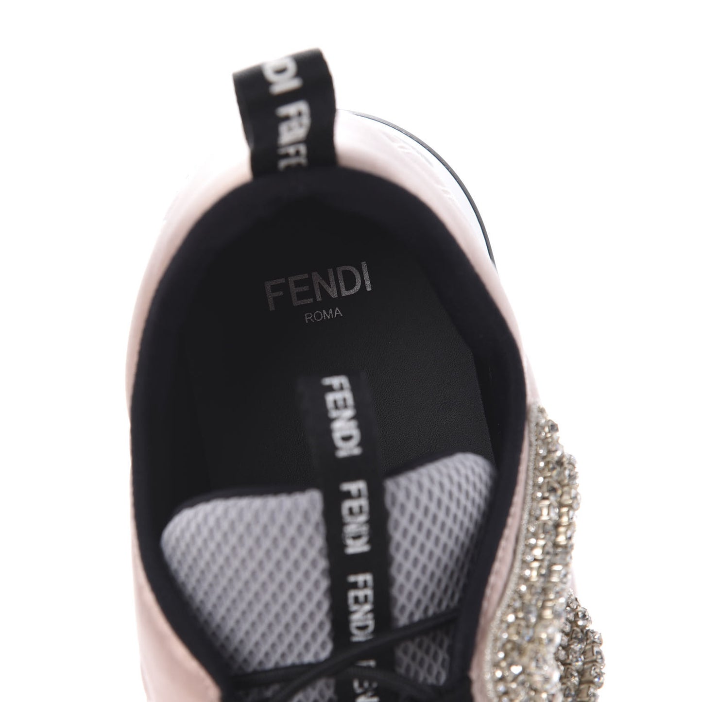 Stretch Satin Crystal Embellished FFreedom Sneakers 37 Rosa
