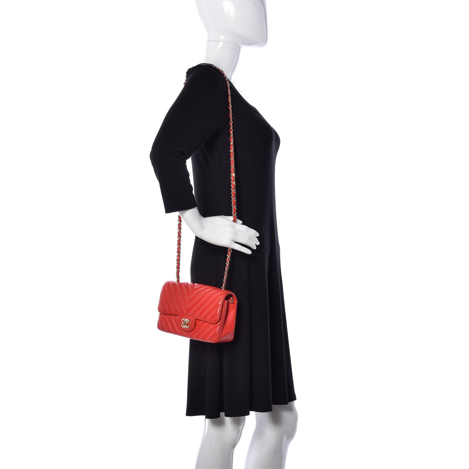 Chanel Lambskin Chevron Quilted Mini Rectangular Flap Red 2 of 9
