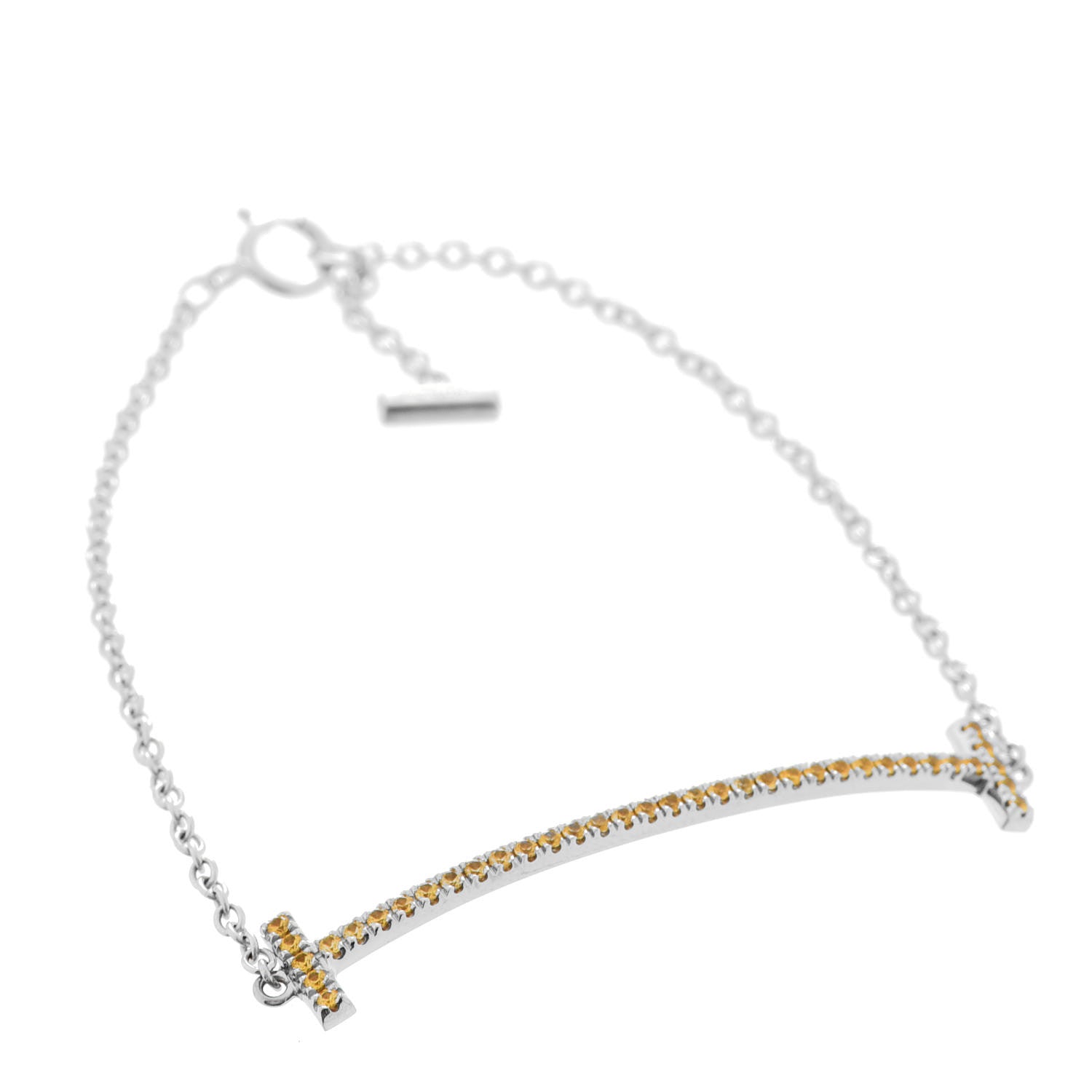 Tiffany 18K White Gold Yellow Sapphire T Smile Bracelet 1 of 6
