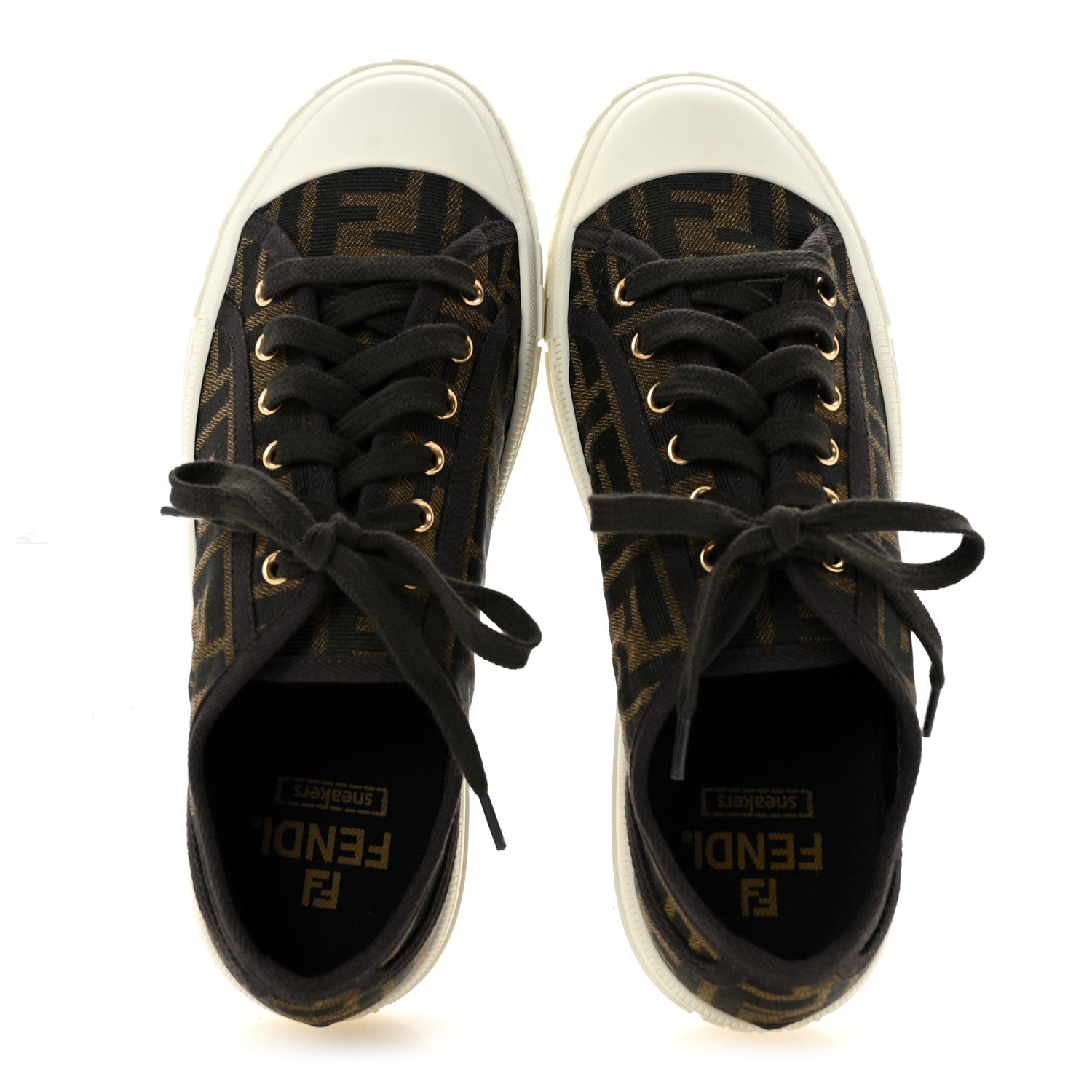 Fendi Fabric Jacquard FF Womens Domino Low Top Sneakers 38 Tobacco 2 of 10
