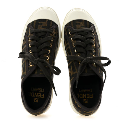 Fendi Fabric Jacquard FF Womens Domino Low Top Sneakers 38 Tobacco 2 of 10