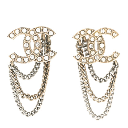 Chanel Crystal Chain CC Earrings Gold 1 of 4