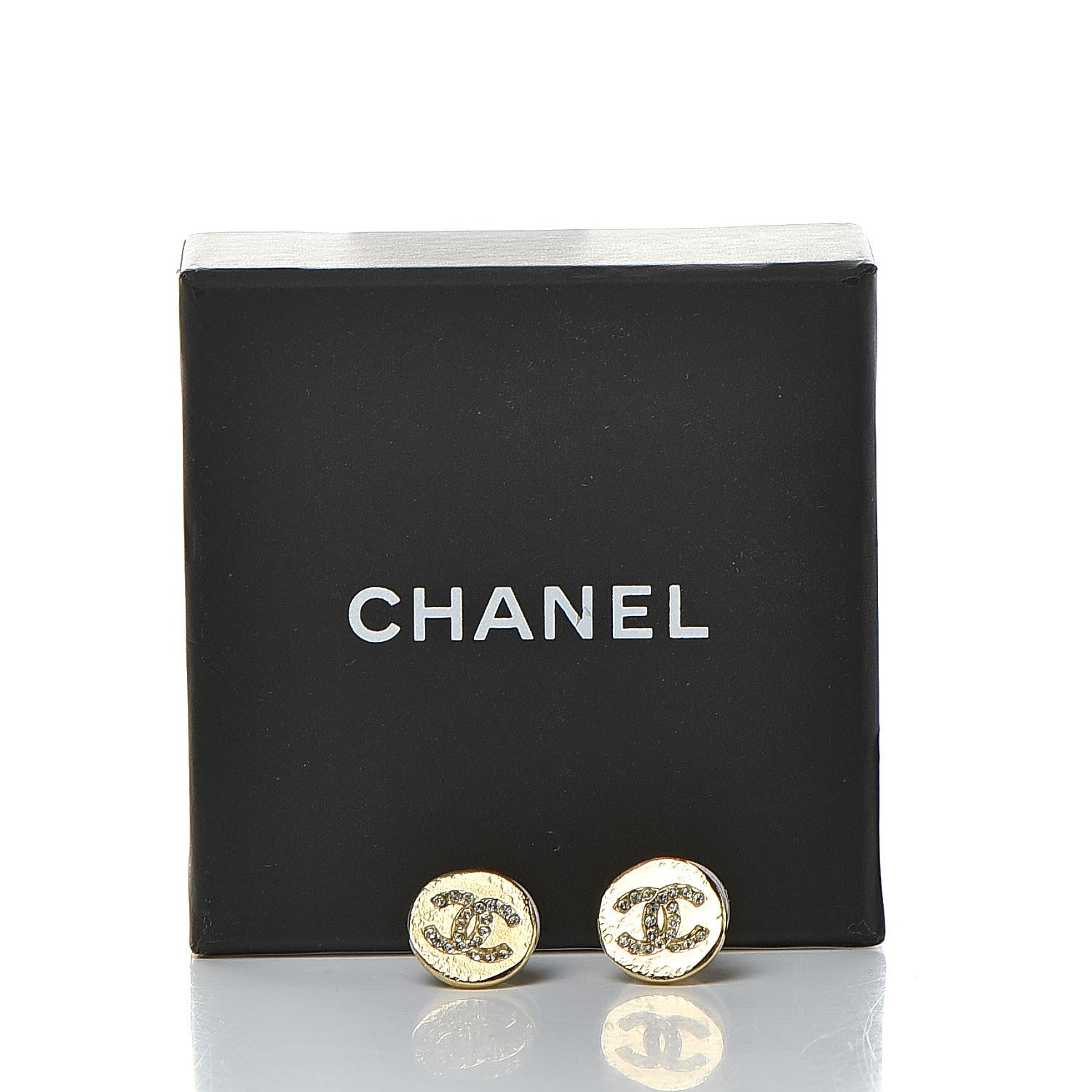 Chanel Crystal CC Stud Earrings Gold 5 of 5