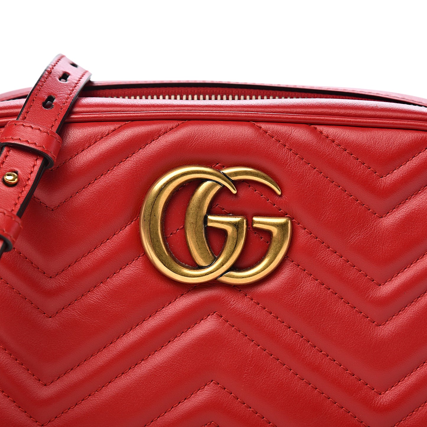 Calfskin Matelasse Small GG Marmont Chain Shoulder Bag Hibiscus Red