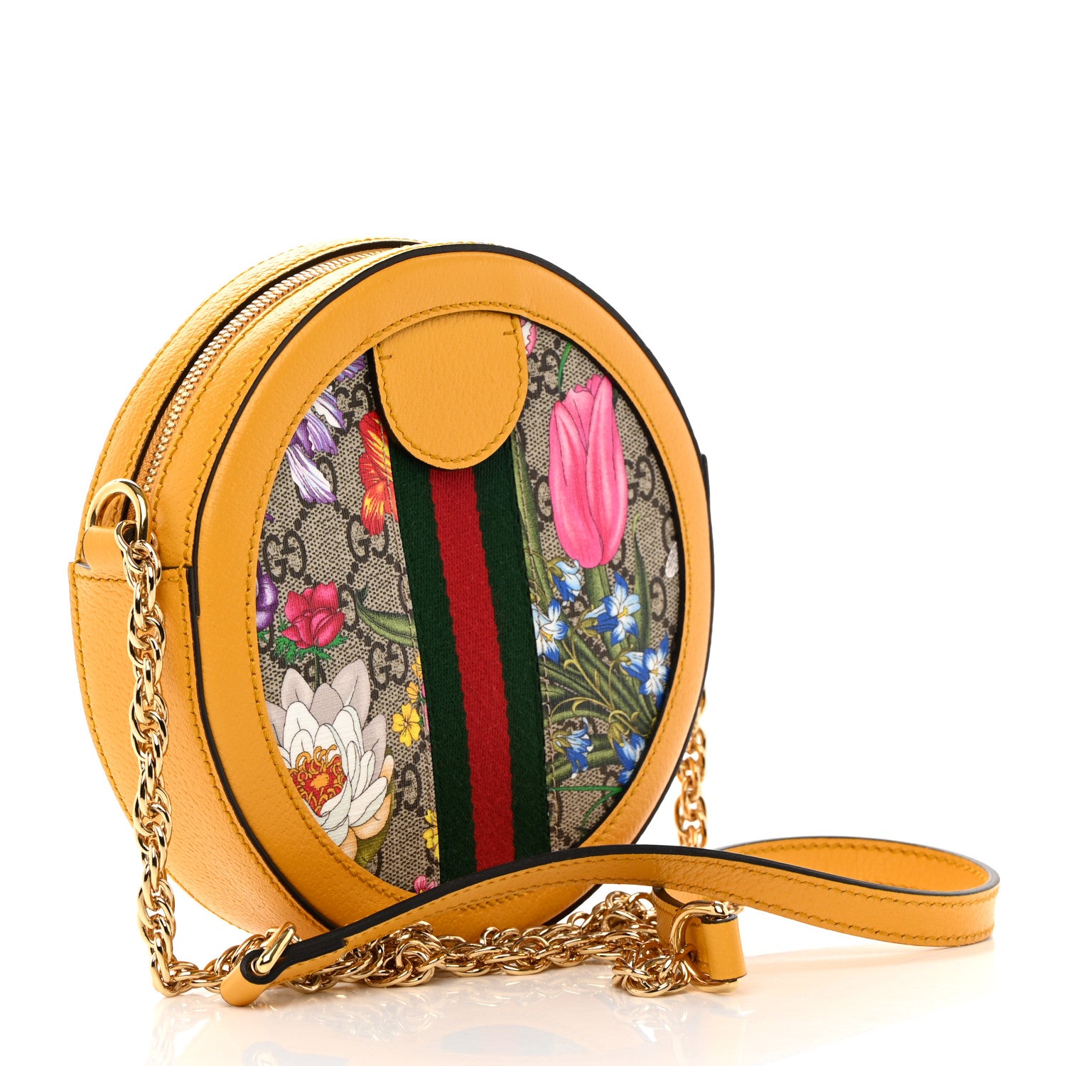 Gucci GG Supreme Monogram Flora Web Mini Ophidia Round Shoulder Bag Beige Multicolor Crop 3 of 12