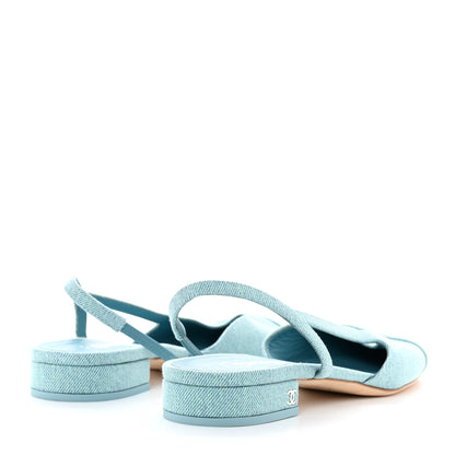 Chanel Denim Cap Toe CC Slingback Flats 40 Blue 4 of 8