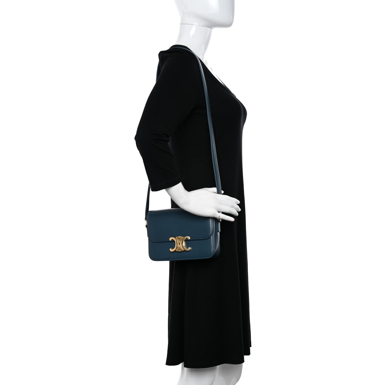 Celine Shiny Calfskin Teen Triomphe Petrol 2 of 9