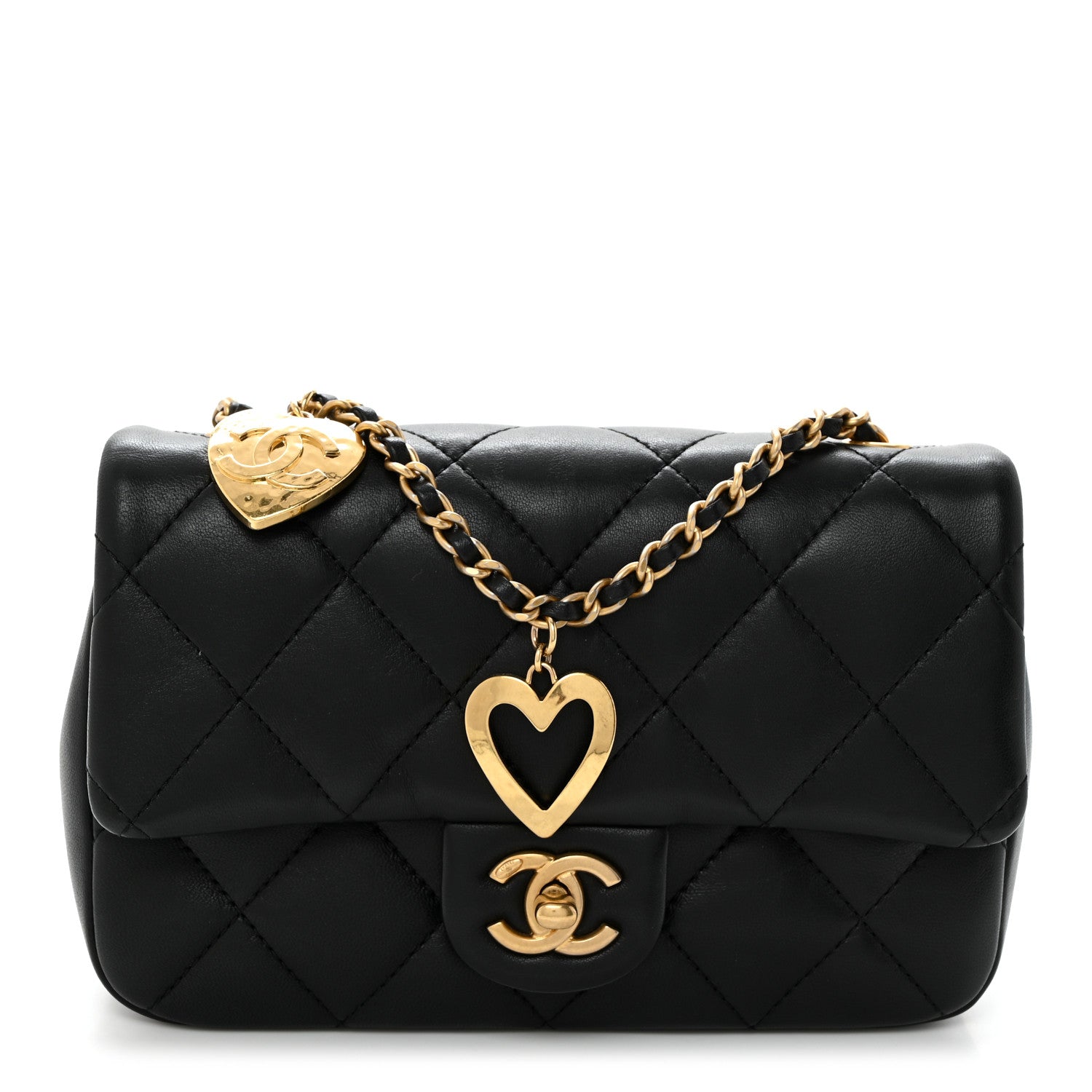 Chanel Lambskin Quilted Mini Heart Charms Flap Black 1 of 9